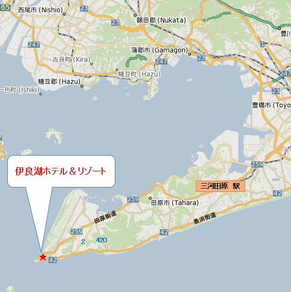 伊良湖ホテル＆リゾートへの概略アクセスマップ