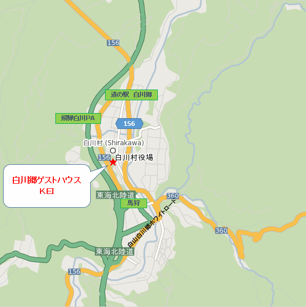 白川郷ゲストハウスＫＥＩへの概略アクセスマップ