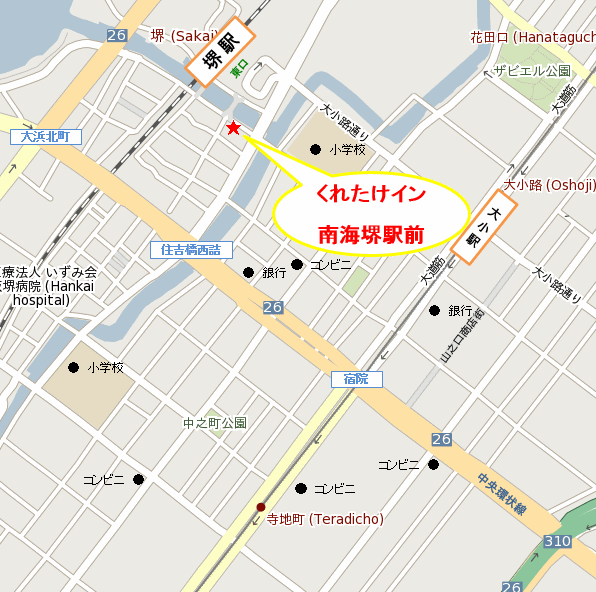 くれたけイン南海堺駅前への概略アクセスマップ