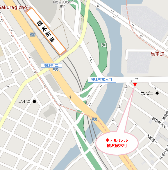 ホテルリソル横浜桜木町への概略アクセスマップ