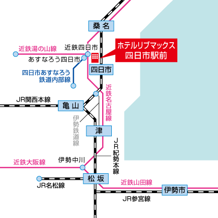 ホテルリブマックス四日市駅前への概略アクセスマップ