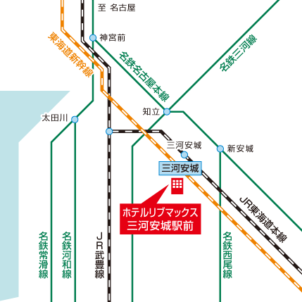 ホテルリブマックス三河安城駅前への概略アクセスマップ