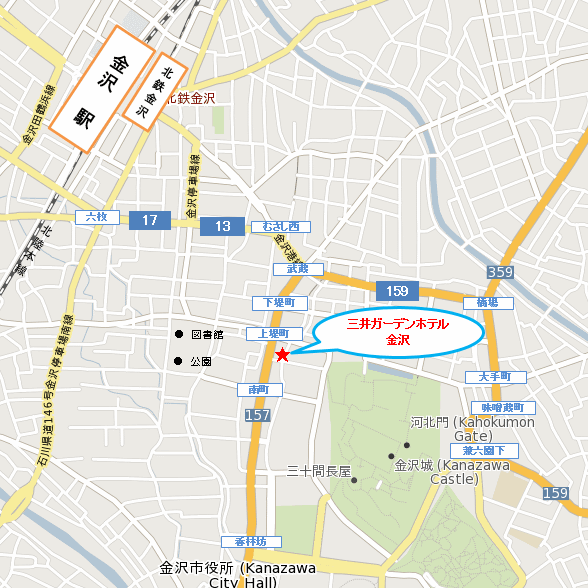 三井ガーデンホテル金沢への概略アクセスマップ