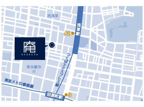 ホテル庵浅草への概略アクセスマップ