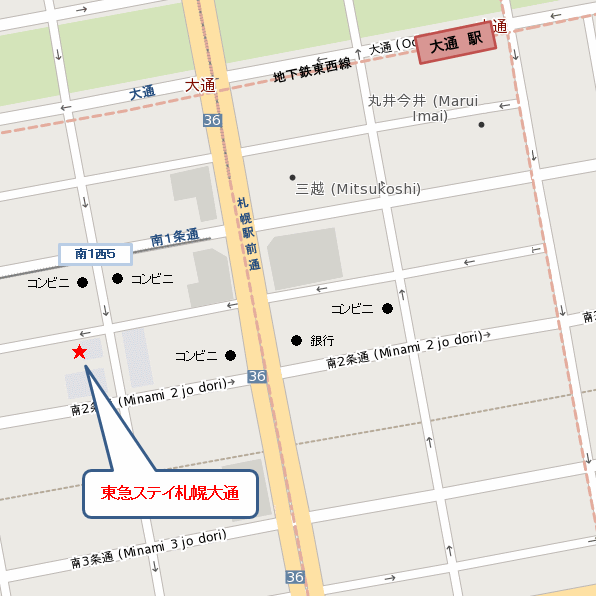 東急ステイ札幌大通への概略アクセスマップ