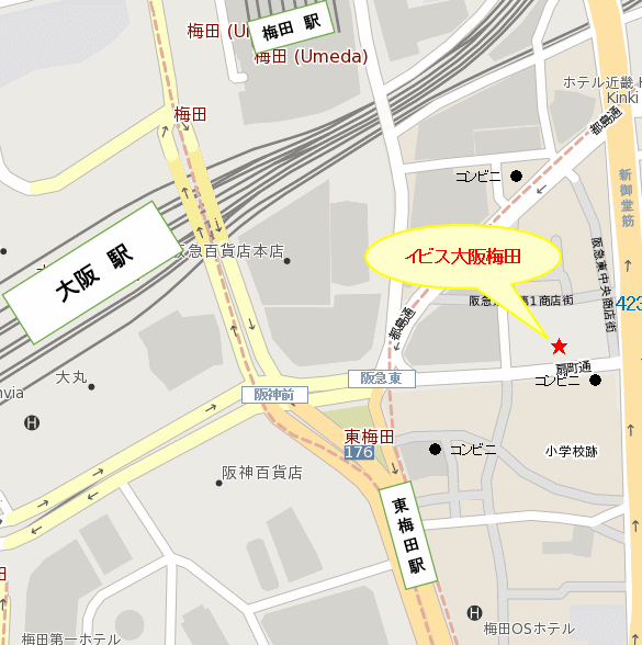 イビス大阪梅田への概略アクセスマップ