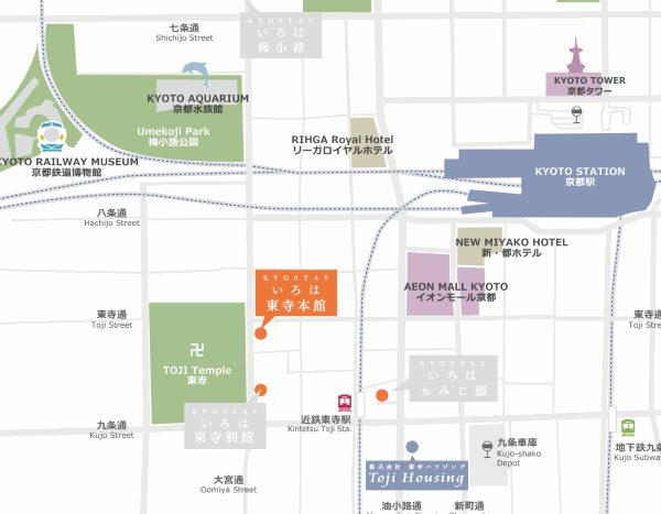 ＫＹＯＳＴＡＹいろは　東寺本館への概略アクセスマップ