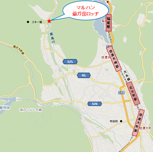 マルハン爺ガ岳ロッヂへの概略アクセスマップ