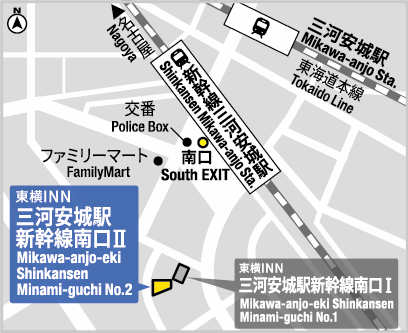 東横ＩＮＮ三河安城駅新幹線南口２への概略アクセスマップ
