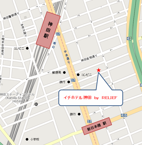 ホテルＳＵＩ神田ｂｙＡＢＥＳＴへの概略アクセスマップ