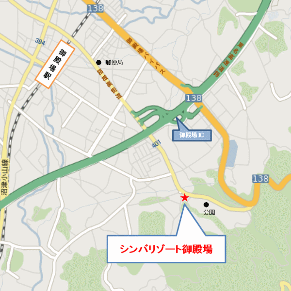 ホテルスクエア富士御殿場への概略アクセスマップ