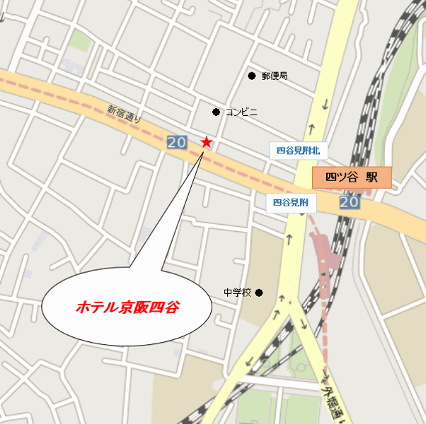 ホテル京阪　東京四谷への概略アクセスマップ
