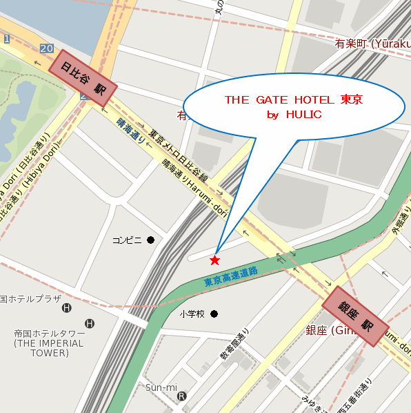 ＴＨＥ　ＧＡＴＥ　ＨＯＴＥＬ（ザ・ゲートホテル）　東京　ｂｙ　ＨＵＬＩＣへの概略アクセスマップ