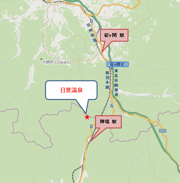 白神矢立　湯源郷の宿　日景温泉への概略アクセスマップ
