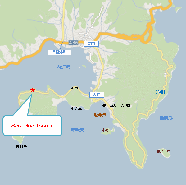 地図：Ｓｅｎ　Ｇｕｅｓｔｈｏｕｓｅ＜小豆島＞