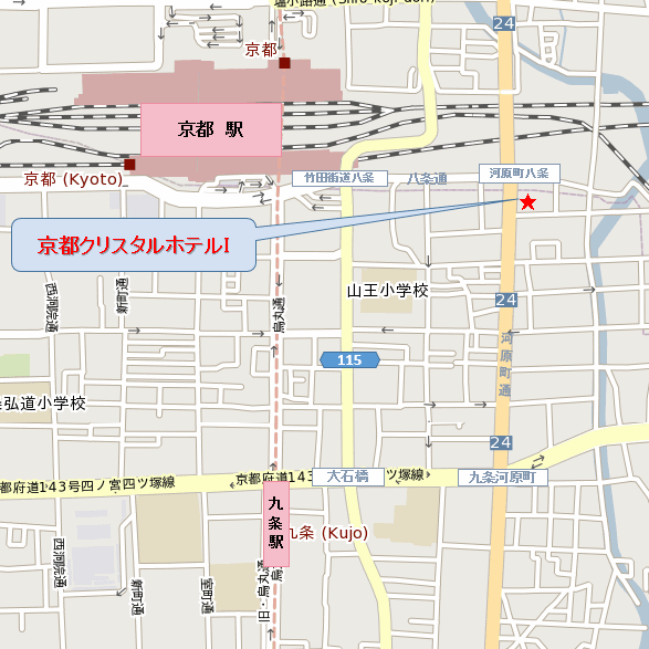 京都クリスタルホテルＩへの概略アクセスマップ