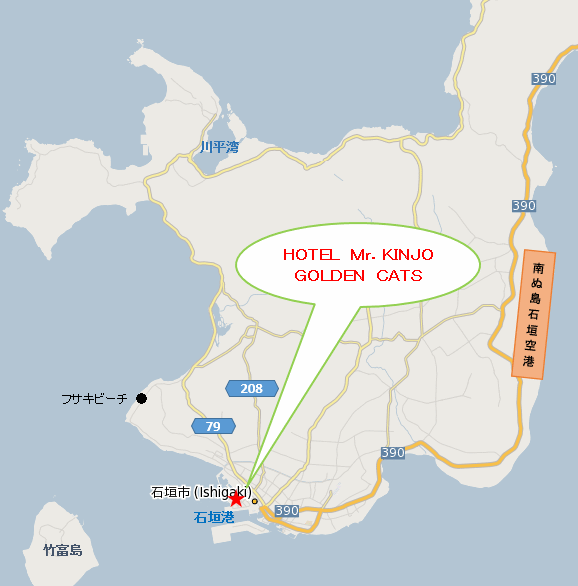 Ｍｒ．ＫＩＮＪＯ　ＧＯＬＤＥＮ　ＣＡＴＳ＜石垣島＞への概略アクセスマップ