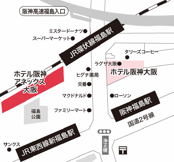 ホテル阪神アネックス大阪への概略アクセスマップ
