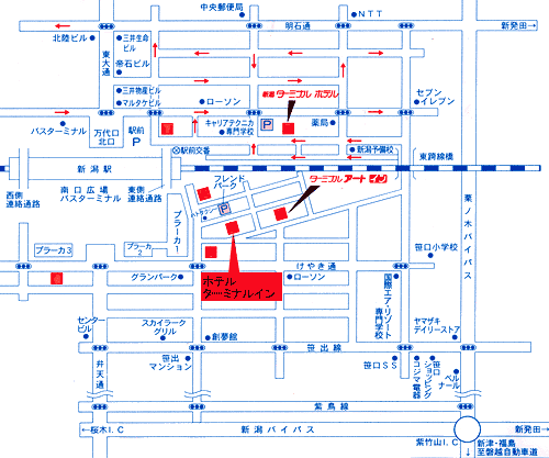 ホテルターミナルインへの概略アクセスマップ