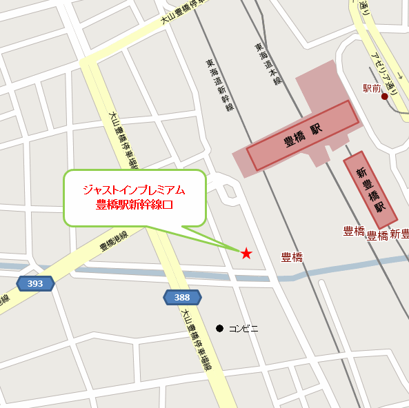 ジャストインプレミアム豊橋駅新幹線口への概略アクセスマップ