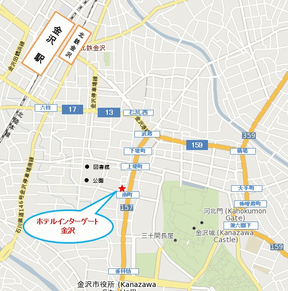 ホテルインターゲート金沢への概略アクセスマップ