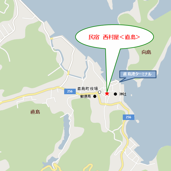 民宿　西村屋＜直島＞への概略アクセスマップ