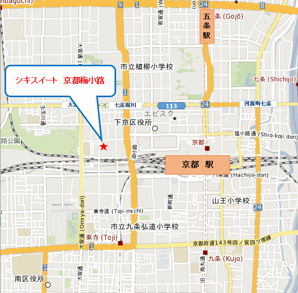 シキスイート　京都梅小路への概略アクセスマップ