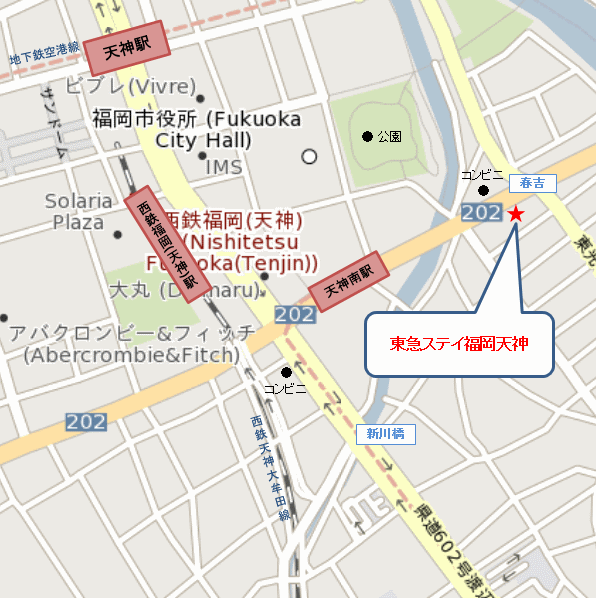 東急ステイ福岡天神への概略アクセスマップ