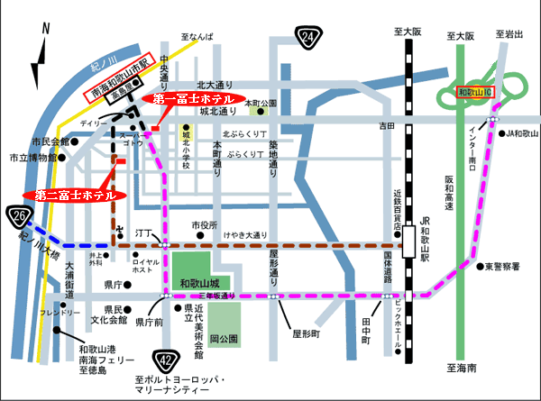ワカヤマ第１冨士ホテルへの概略アクセスマップ