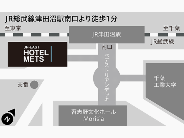 ＪＲ東日本ホテルメッツ津田沼への概略アクセスマップ