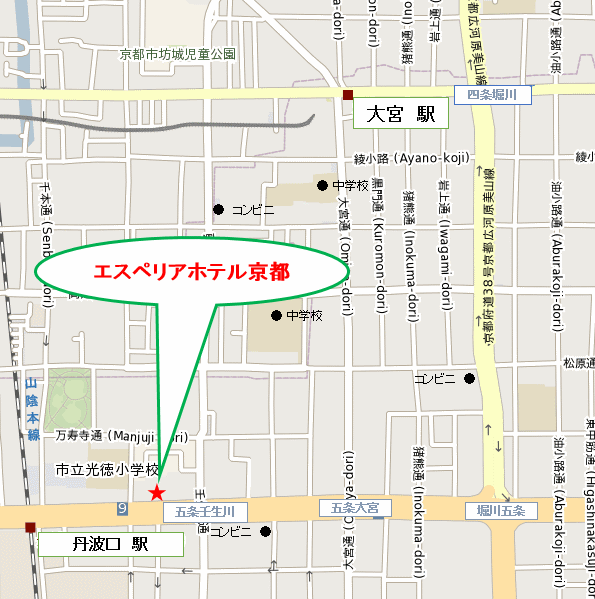 エスペリアホテル京都｜ミストサウナ付大浴場への概略アクセスマップ