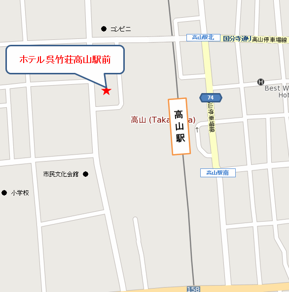 ホテル呉竹荘高山駅前への概略アクセスマップ
