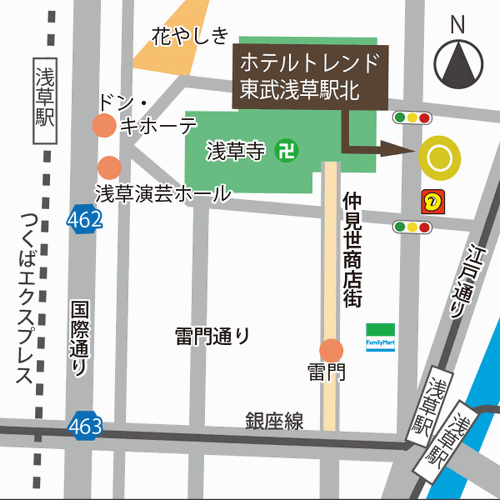 ホテルトレンド東武浅草駅北への概略アクセスマップ