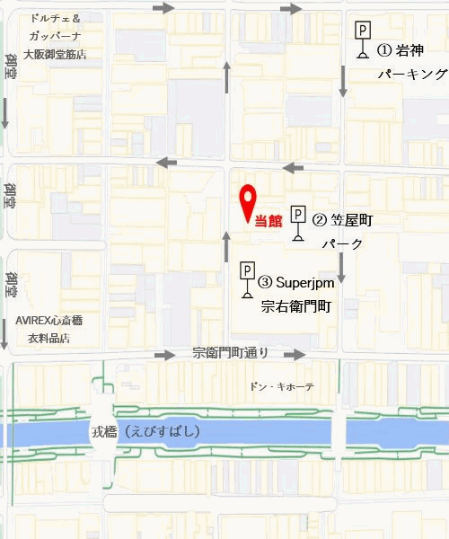 ウェリナホテル　Ｐｒｅｍｉｅｒ　心斎橋への概略アクセスマップ