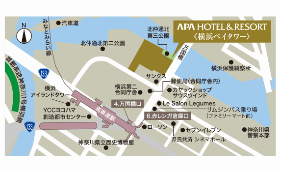 アパホテル＆リゾート〈横浜ベイタワー〉への概略アクセスマップ