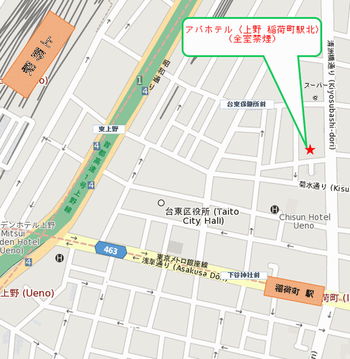 アパホテル〈上野　稲荷町駅北〉（全室禁煙）への概略アクセスマップ
