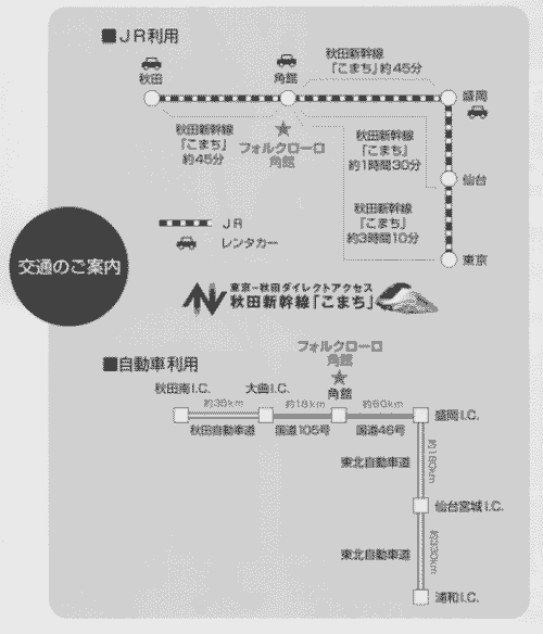 ホテルフォルクローロ角館＜JR東日本ホテルズ＞への概略アクセスマップ