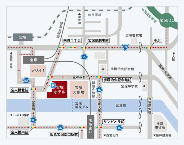 宝塚ホテルへの概略アクセスマップ