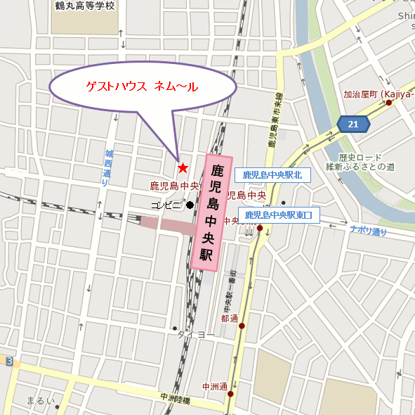 地図：ネム〜ル　鹿児島中央駅