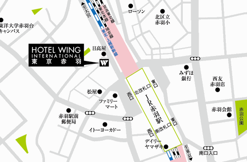 ホテルウィングインターナショナル東京赤羽への概略アクセスマップ