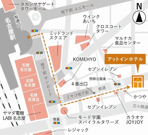 コンパスホテル名古屋（旧アットインホテル名古屋駅）への概略アクセスマップ