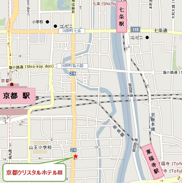 京都クリスタルホテルＩＩＩへの概略アクセスマップ