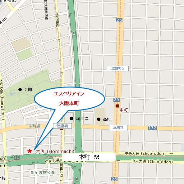 エスペリアイン大阪本町への概略アクセスマップ