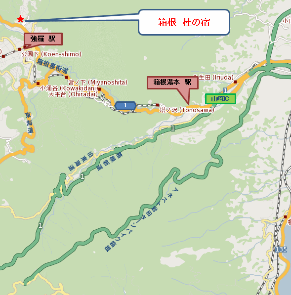 箱根　杜の宿への概略アクセスマップ