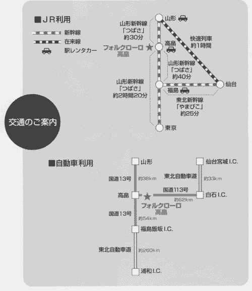 ホテルフォルクローロ高畠＜JR東日本ホテルズ＞への概略アクセスマップ
