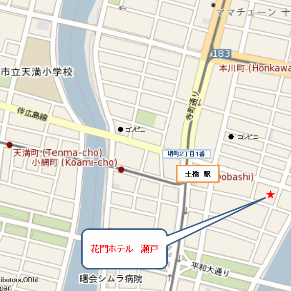 花門ホテル　瀬戸への概略アクセスマップ