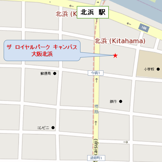 ザ　ロイヤルパーク　キャンバス　大阪北浜への概略アクセスマップ
