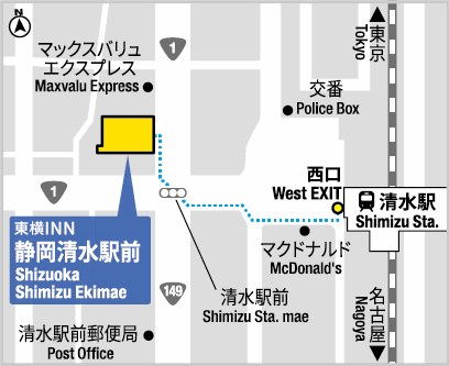 東横ＩＮＮ静岡清水駅前への概略アクセスマップ
