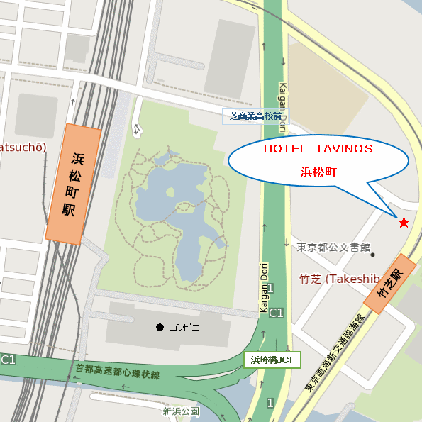 ＨＯＴＥＬ　ＴＡＶＩＮＯＳ　浜松町（ホテルタビノス　浜松町）への概略アクセスマップ