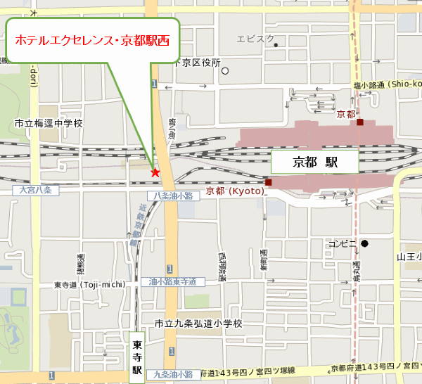 地図：ホテルエクセレンス・京都駅西